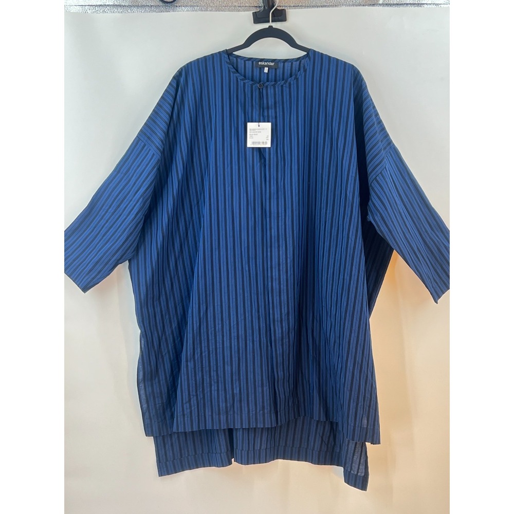 Eskandar Blue Velvet Double Stripe Tunic Shirt Size 1 Cotton Blend NWT
